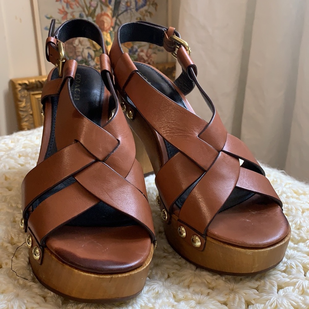 Coach wooden platform leather heels. Size 7 - Picture 2 of 7